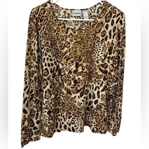 Chico’s Cheetah Print Bejeweled Top Women’s Size 3 (XL)